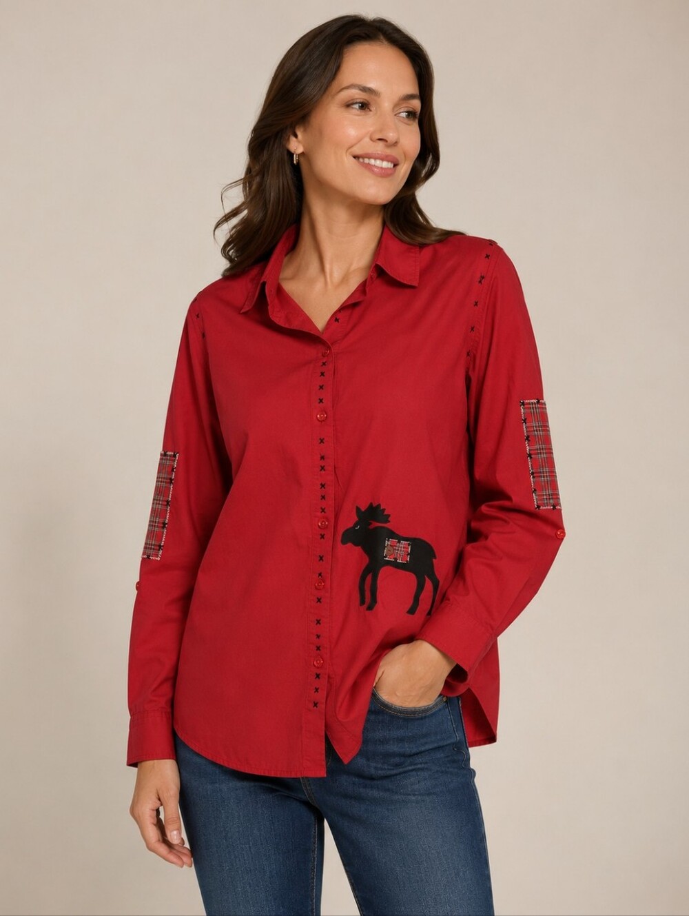Bobbie Brooks Red Moose Button Down Shirt Women’s 18W 20W Plus Cotton - Picture 1 of 3